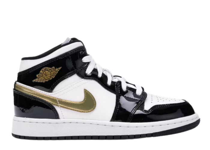 NIKE AIR JORDAN 1 HIGH ブラック/ゴールド/ホワイト Nike Air Jordan 1 Mid GS Black Metallic Gold White BQ6931